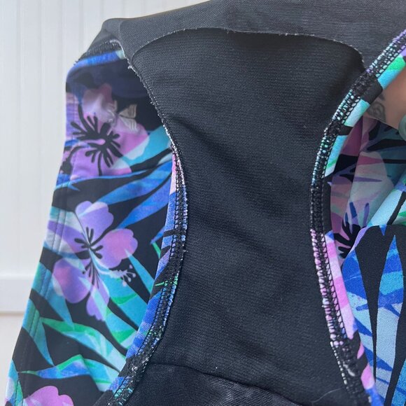 TYR One Piece Swimsuit Tropical Flowers Leaf Pattern Pink Purple Green - Picture 8 of 11